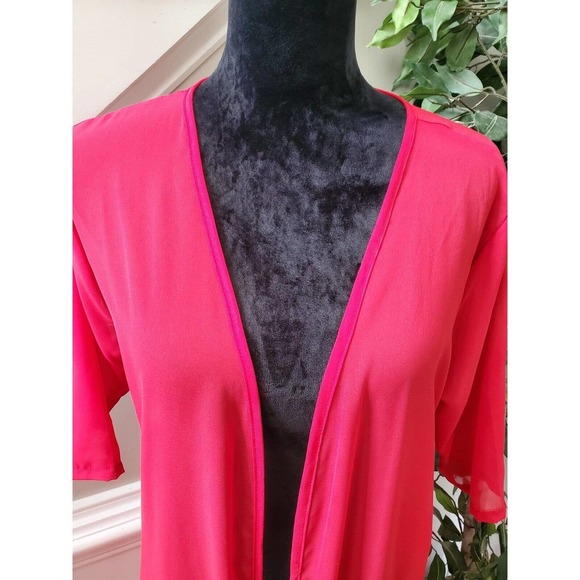 SHEIN Kimono Solid Red Polyester 3/4 Sleeve Open Front Knee Length Dress Size XL - Picture 4 of 9